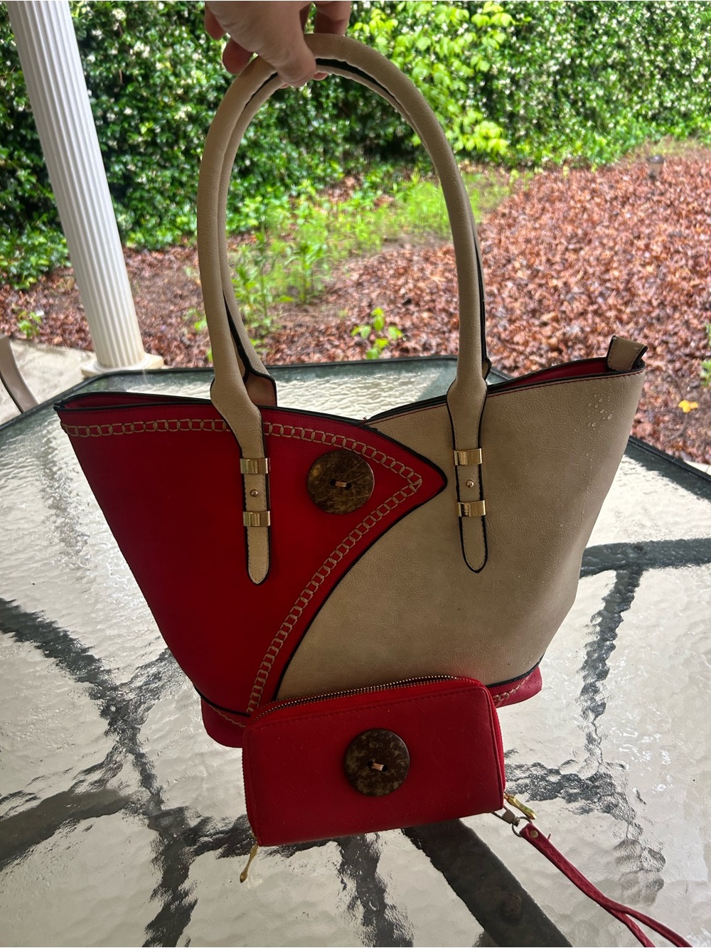 Custom Red & Cream Boho Tote + Matching Zip Wallet Set - Picture 4 of 5